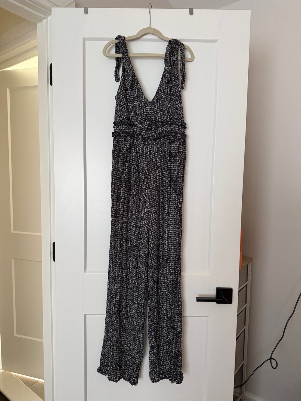 Shinestar Black & White Tie-Shoulder Wide-Leg Jumpsuit
